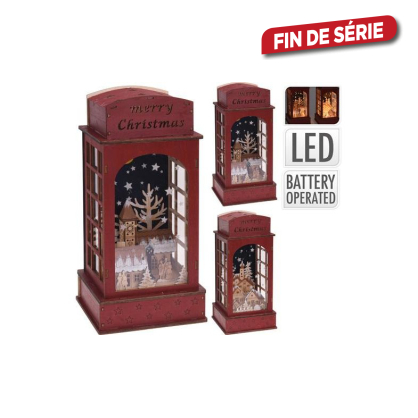 Lanterne en bois avec scène de Noël LED 32 cm