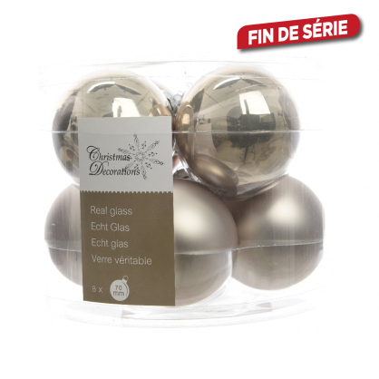 Boule de Noël en verre lin naturel en verre Ø 7 cm 8 pièces DECORIS