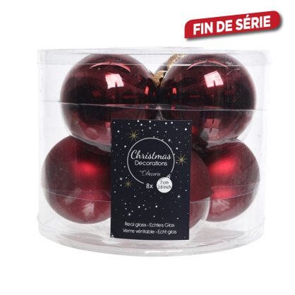 Boule de Noël en verre bordeaux Ø 7 cm 8 pièces DECORIS