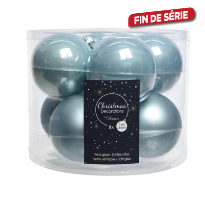 Boule de Noël en verre bleue brume en verre Ø 7 cm 8 pièces DECORIS