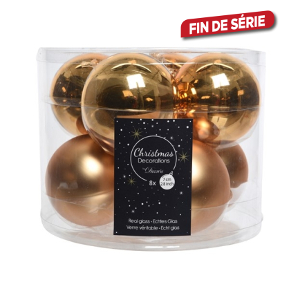 Boule de Noël en verre laiton doré Ø 7 cm 8 pièces DECORIS