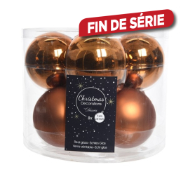 Boule de Noël en verre brun cognac Ø 7 cm 8 pièces DECORIS