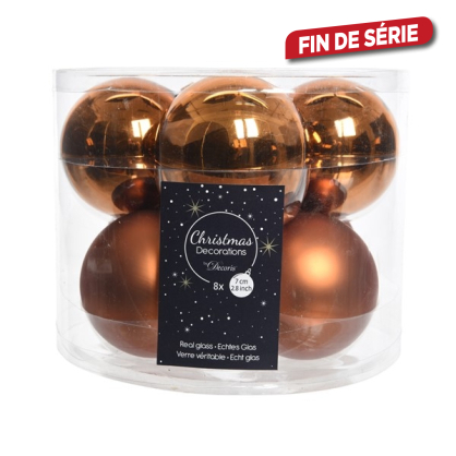 Boule de Noël en verre brun cognac Ø 7 cm 8 pièces DECORIS