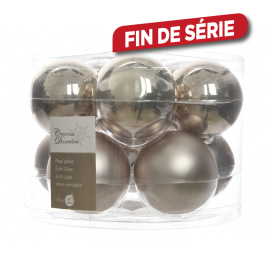 Boule de Noël en verre lin naturel Ø 6 cm 10 pièces DECORIS