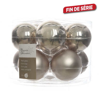 Boule de Noël en verre lin naturel Ø 6 cm 10 pièces DECORIS