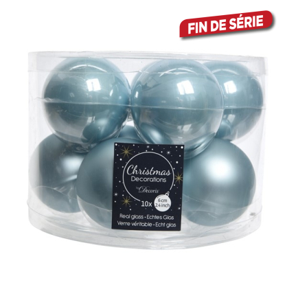 Boule de Noël en verre bleue brume en verre Ø 6 cm 10 pièces DECORIS