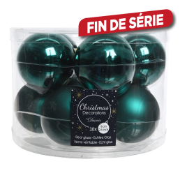 Boule de Noël en verre vert émeraude Ø 6 cm 10 pièces DECORIS