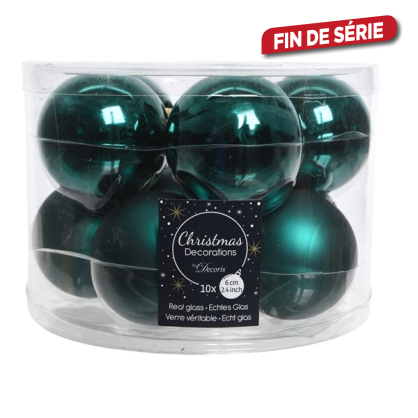 Boule de Noël en verre vert émeraude Ø 6 cm 10 pièces DECORIS