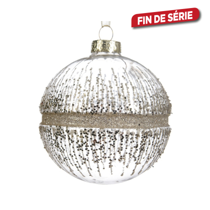 Boule de Noël en verre avec paillettes argentée Ø 8 cm DECORIS