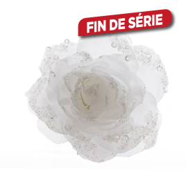 Décoration rose artificielle à clipser blanc d'hiver 14 cm DECORIS