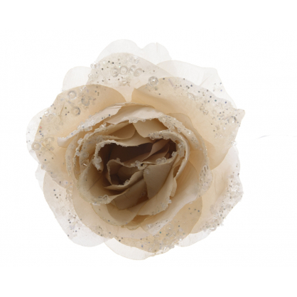 Décoration rose artificielle à clipser crème 14 cm DECORIS