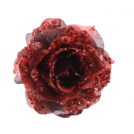 Décoration rose artificielle à clipser bordeaux 14 cm DECORIS