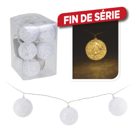 Guirlande de Noël intérieure LED boules Raffia blanches Ø 6 cm