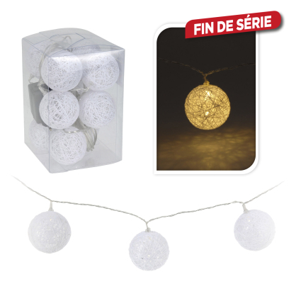 Guirlande de Noël intérieure LED boules Raffia blanches Ø 6 cm