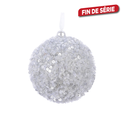 Boule de Noël en mousse pailletée argent Ø 8 cm DECORIS