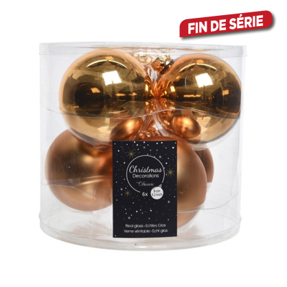 Boule de Noël en verre laiton doré Ø 8 cm 6 pièces DECORIS