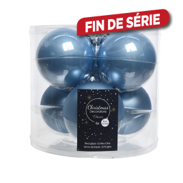 Boule de Noël en verre bleu acier Ø 8 cm 6 pièces DECORIS