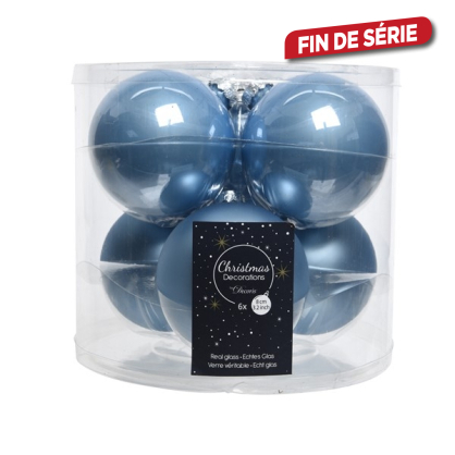 Boule de Noël en verre bleu acier Ø 8 cm 6 pièces DECORIS