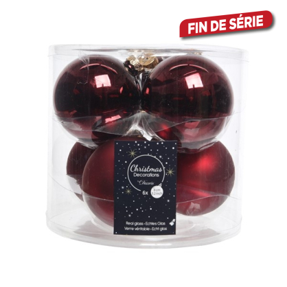 Boule de Noël en verre bordeaux Ø 8 cm 6 pièces DECORIS