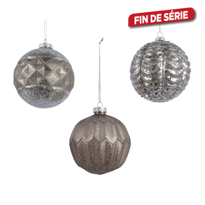 Boule de Noël en verre en relief naturel Ø 10 cm DECORIS