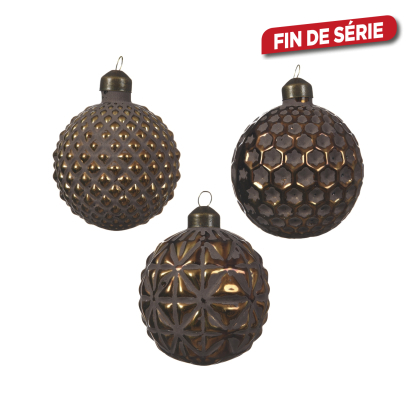 Boule de Noël en verre avec relief Ø 8 cm 3 pièces DECORIS