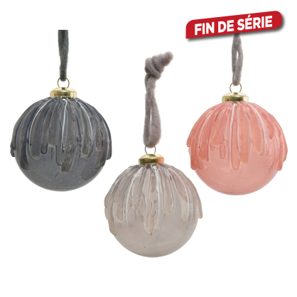 Boule de Noël en verre avec gouttes Ø 8 cm 3 pièces DECORIS