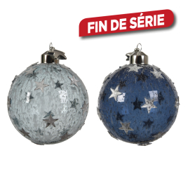 Boule de Noël en verre givrée avec étoiles Ø 8 cm 3 pièces DECORIS