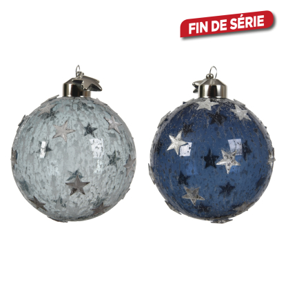 Boule de Noël en verre givrée avec étoiles Ø 8 cm 3 pièces DECORIS