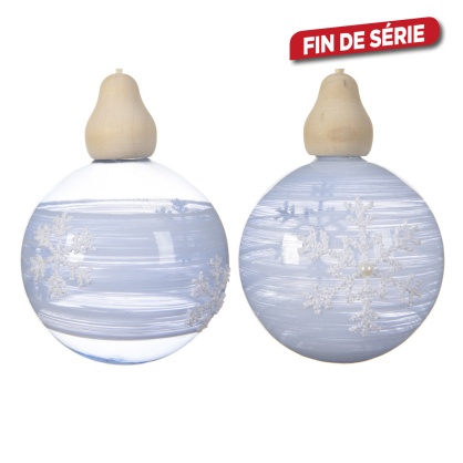 Boule de Noël en verre givrée avec flocons Ø 8 cm 3 pièces DECORIS