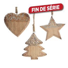 Suspension de Noël pailletée en bois d'épicéa DECORIS