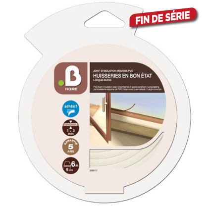 Joint d'isolation mousse PVC blanc 9 mm x 6 m .B