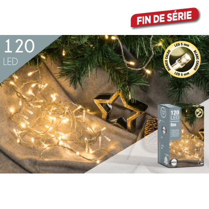 Guirlande extérieure avec fil transparent 120 LED blanc chaud 6 m