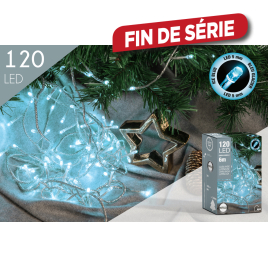 Guirlande extérieure avec fil transparent 120 LED bleu glacier 6 m