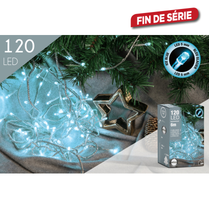 Guirlande extérieure avec fil transparent 120 LED bleu glacier 6 m