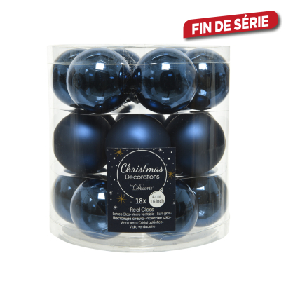 Boule de Noël en verre bleu nuit Ø 4 cm 18 pièces DECORIS