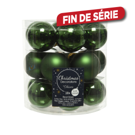 Boule de Noël en verre vert pin Ø 4 cm 18 pièces DECORIS