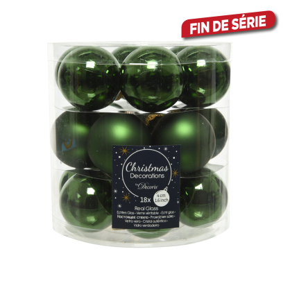 Boule de Noël en verre vert pin Ø 4 cm 18 pièces DECORIS