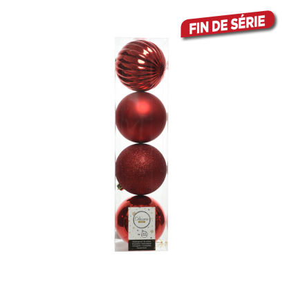 Boule de Noël incassable rouge Ø 10 cm 4 pièces DECORIS