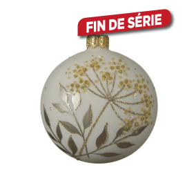 Boule de Noël en verre avec feuilles blanc laine Ø 8 cm DECORIS