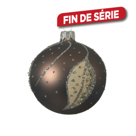 Boule de Noël en verre avec feuilles brun noix Ø 8 cm DECORIS