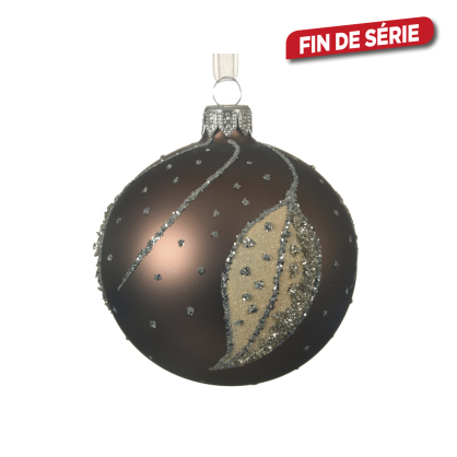 Boule de Noël en verre avec feuilles brun noix Ø 8 cm DECORIS