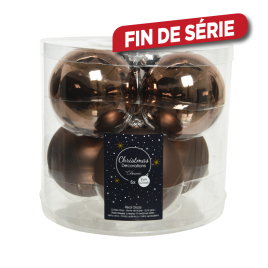 Boule de Noël en verre brun noix Ø 8 cm 6 pièces DECORIS