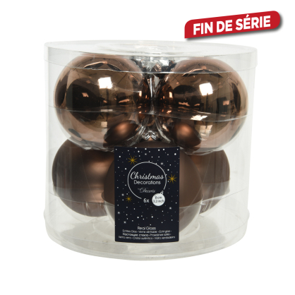 Boule de Noël en verre brun noix Ø 8 cm 6 pièces DECORIS