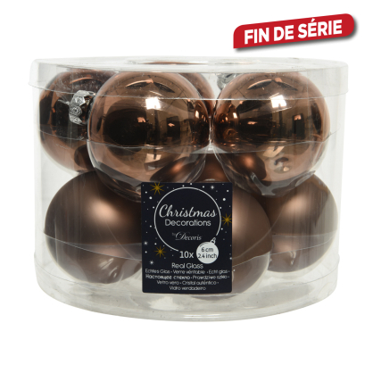 Boule de Noël en verre brun noix Ø 6 cm 10 pièces DECORIS