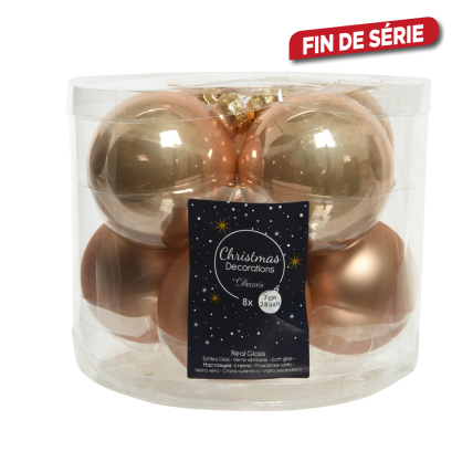 Boule de Noël en verre caramel Ø 7 cm 8 pièces DECORIS