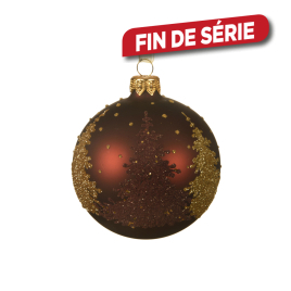 Boule de Noël en verre avec sapins acajou Ø 8 cm DECORIS