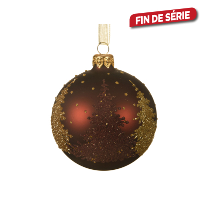 Boule de Noël en verre avec sapins acajou Ø 8 cm DECORIS