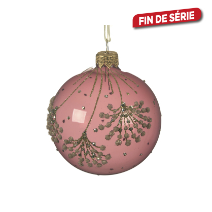 Boule de Noël en verre avec berces vieux rose Ø 8 cm DECORIS