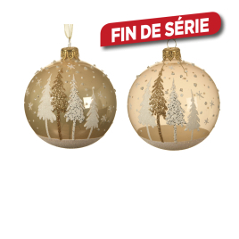 Boule de Noël en verre avec sapins perle Ø 8 cm DECORIS