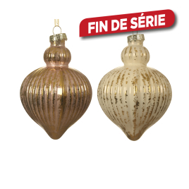 Boule de Noël en verre oblongue effet vielli Ø 8 cm 2 pièces DECORIS